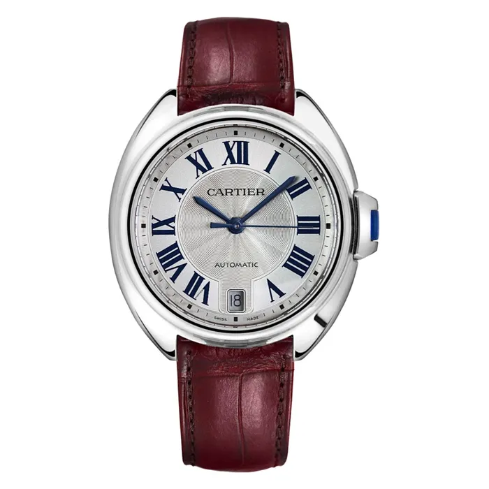 Cartier Cle de Cartier 35mm Womens watch Ref WSCL0017 Silver Roman Dial Bordeaux Leather Strap Cartier Watches Cartier Cle de Cartier 35mm Womens watch Ref WSCL0017 Silver Roman Dial Bordeaux Leather Strap Cartier Watches