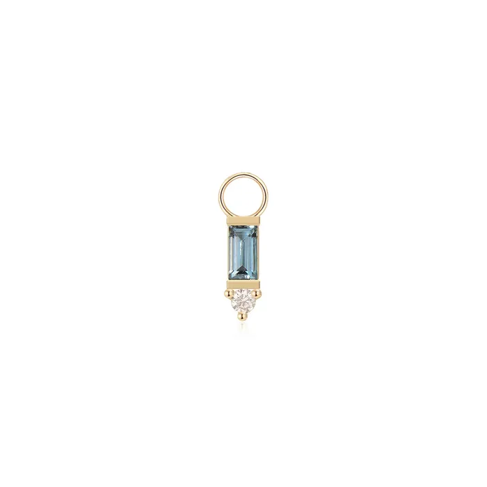 Charm Necklaces RG 14k Diamond and Blue Topaz Hoop Charm