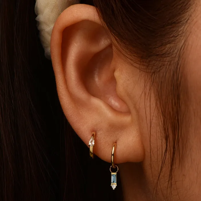 Charm Necklaces RG 14k Diamond and Blue Topaz Hoop Charm