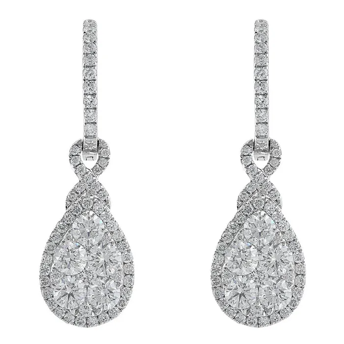 CJ Charles Jewelers Earrings 18k White Gold Diamond Cluster Teardrop Earrings