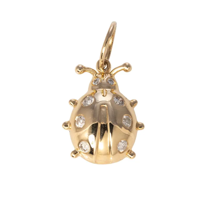 Croghans Charm Necklaces Diamond 14K Yellow Gold Ladybug Charm