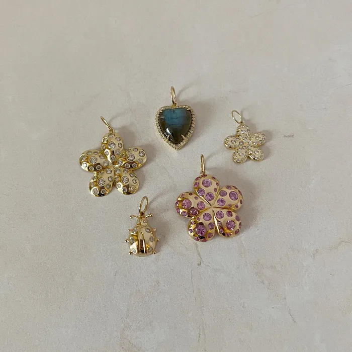 Croghans Charm Necklaces Diamond 14K Yellow Gold Ladybug Charm