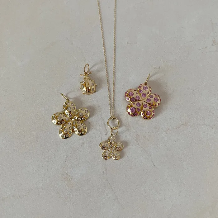 Croghans Charm Necklaces Diamond 14K Yellow Gold Ladybug Charm