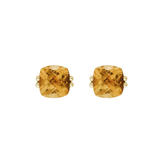 Croghans Earrings Cushion Citrine 14K Yellow Gold 6mm Stud Earrings