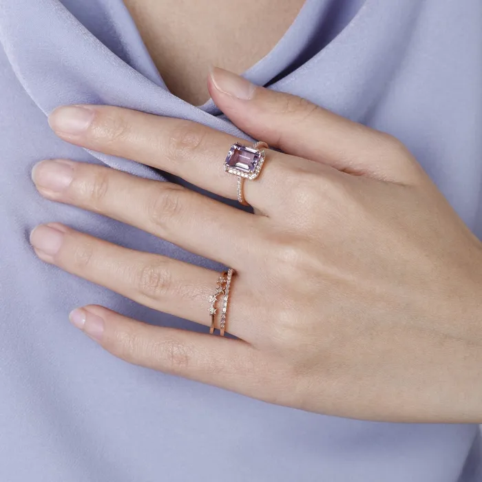 Croghans Rings Emerald Cut Blue Topaz Diamond 14K White Gold Ring