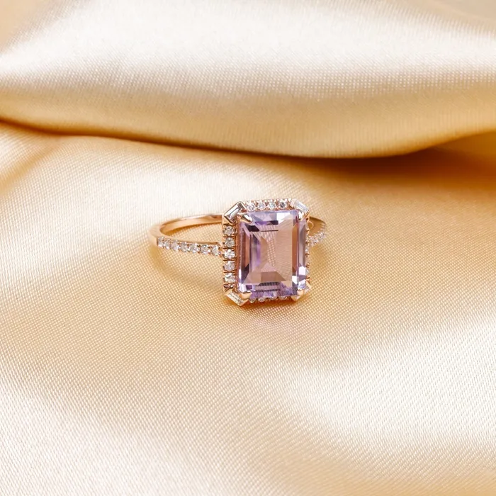 Croghans Rings Emerald Cut Blue Topaz Diamond 14K White Gold Ring