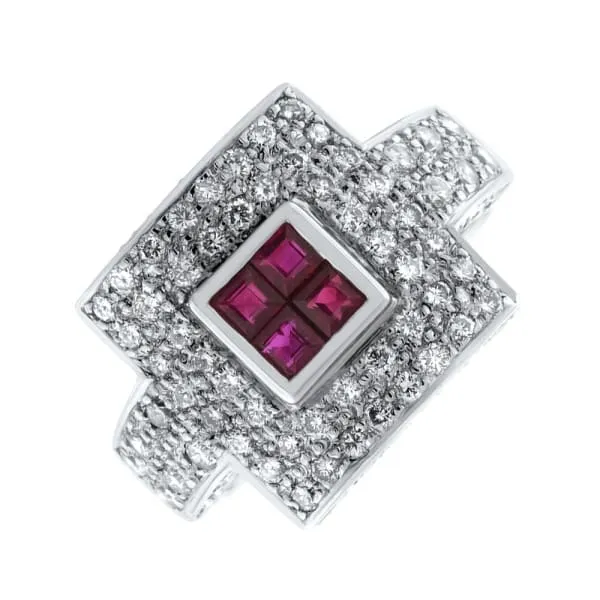 Diamond Source NYC 18kt White Gold Ruby Fashion Ring with 070CT in diamonds RN4875 Rings