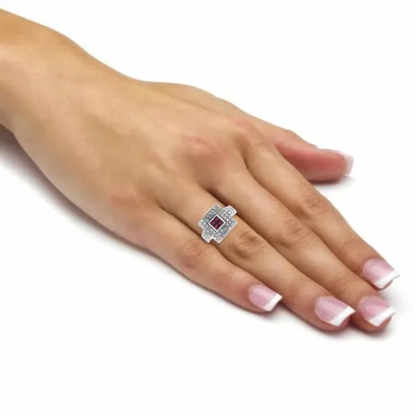 Diamond Source NYC 18kt White Gold Ruby Fashion Ring with 070CT in diamonds RN4875 Rings