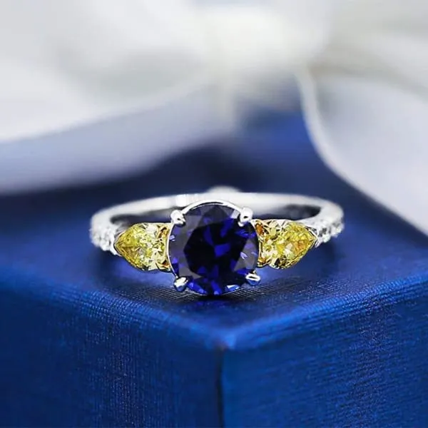 Diamond Source NYC Rings Elegant Engagement Ring with 200ct Center Blue Sapphire and two Diamonds ENG12503 Diamond Source NYC Rings Elegant Engagement Ring with 200ct Center Blue Sapphire and two Diamonds ENG12503