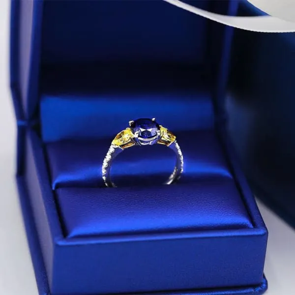 Diamond Source NYC Rings Elegant Engagement Ring with 200ct Center Blue Sapphire and two Diamonds ENG12503
