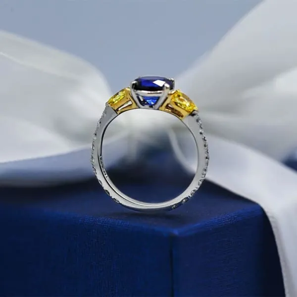 Diamond Source NYC Rings Elegant Engagement Ring with 200ct Center Blue Sapphire and two Diamonds ENG12503