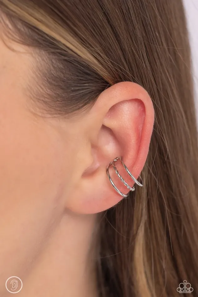 Earrings Paparazzi Earring Textured Triumph Silver Paparazzi Jewelry