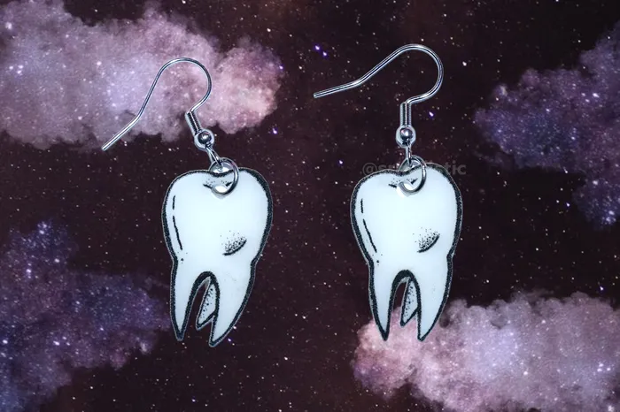 Earrings Sam Makes Things READY TO SHIP Black and White Detailed Tooth Handmade Earrings