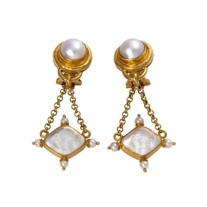 Elizabeth Locke Estate Elizabeth Locke Pearl Crystal Rombo Drop Earrings Earrings Elizabeth Locke Estate Elizabeth Locke Pearl Crystal Rombo Drop Earrings Earrings