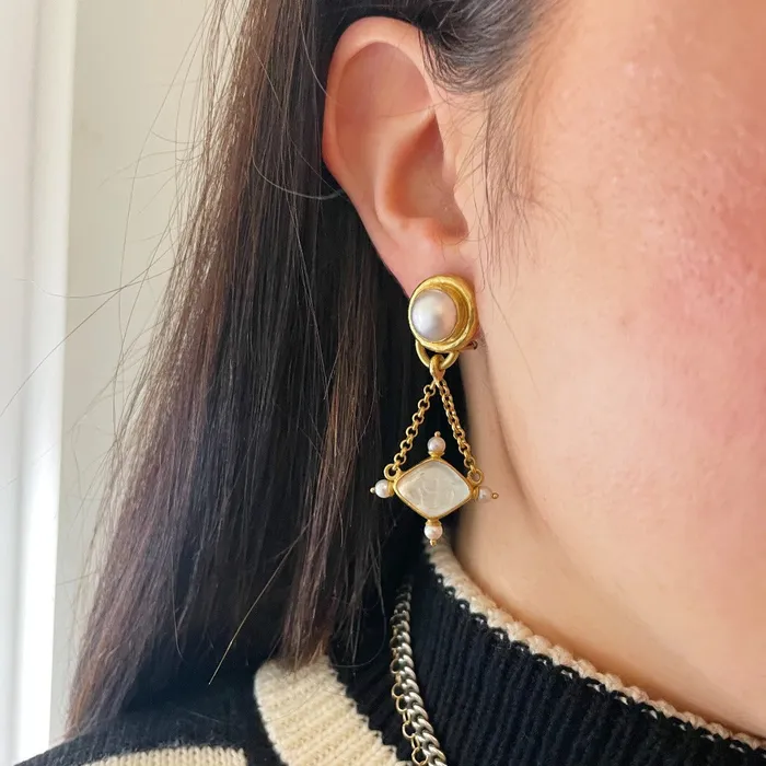 Elizabeth Locke Estate Elizabeth Locke Pearl Crystal Rombo Drop Earrings Earrings