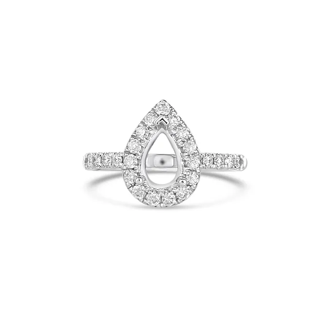 Engagement Collections Earrings 18K White Gold Semi Mount Pear Halo