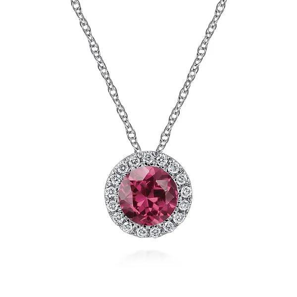 Gabriel Co Necklaces 14K White Gold Pink Tourmaline and Diamond Necklace