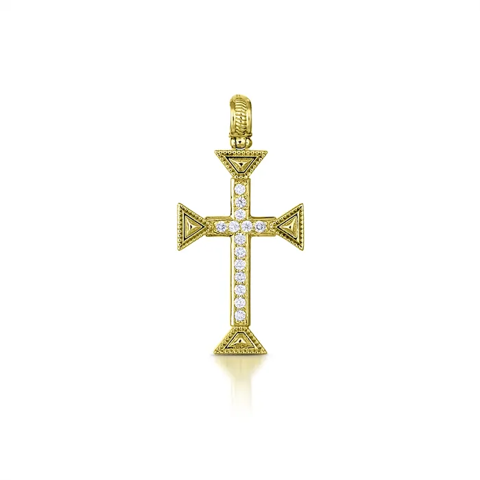 Konstantino Mens Kavafi 18K Yellow Gold Diamond Cross Pendant Konstantino PreStyled Sets Konstantino Mens Kavafi 18K Yellow Gold Diamond Cross Pendant Konstantino PreStyled Sets