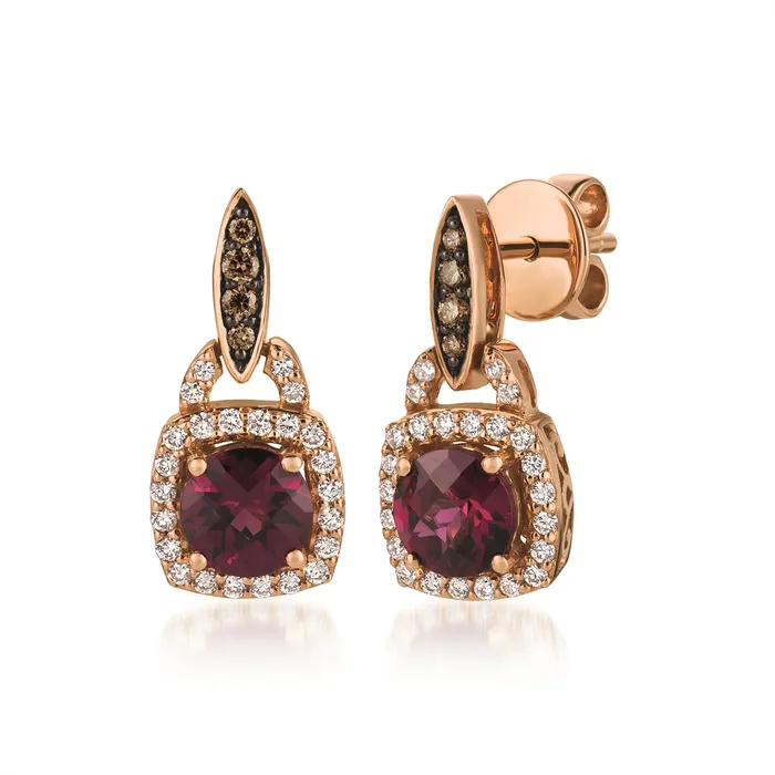 Le Vian Earrings Le Vian 14K Strawberry Gold Raspberry Rhodolite and Chocolate and Vanilla Diamond Dangle Earrings Le Vian Earrings Le Vian 14K Strawberry Gold Raspberry Rhodolite and Chocolate and Vanilla Diamond Dangle Earrings