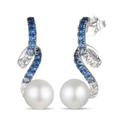 Le Vian Le Vian 14K Vanilla Gold Denim Ombre and White Sapphire Earrings with Pearls Earrings Le Vian Le Vian 14K Vanilla Gold Denim Ombre and White Sapphire Earrings with Pearls Earrings