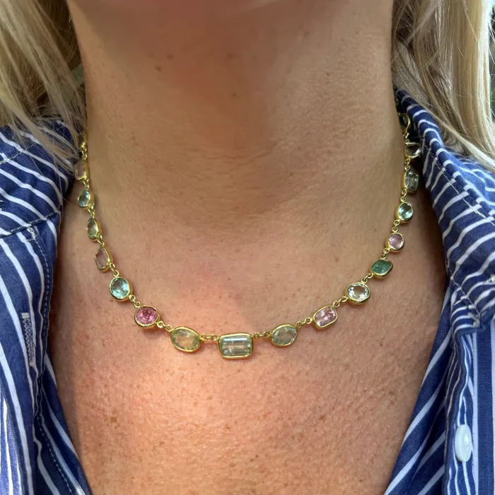 Mazza Mazza MultiColor Pastel Tourmaline Bezel Station 18K Gold Necklace Necklaces