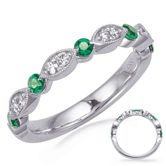 Meierotto Jewelers Rings 14K White Gold Emerald and Diamond Band Marquise and Round Design Meierotto Jewelers Rings 14K White Gold Emerald and Diamond Band Marquise and Round Design