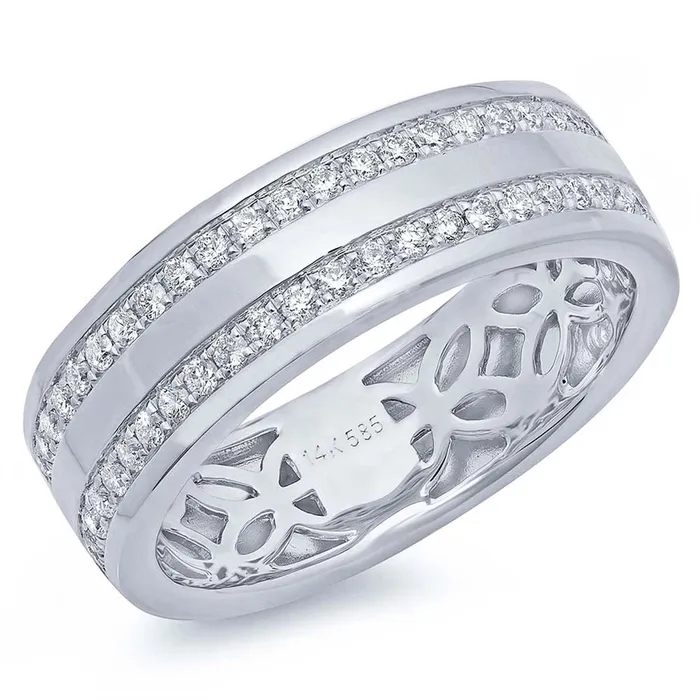 Mens Bands Rings Gents 14K White Gold Diamond Edges Band