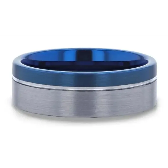 Mens Bands Rings Tungsten Carbide 8mm Band with Blue Ion Plating