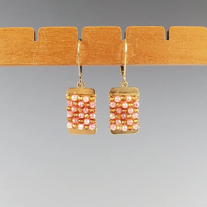 Michelle Pressler Jewelry Earrings Peach and Garnet Tab Earrings