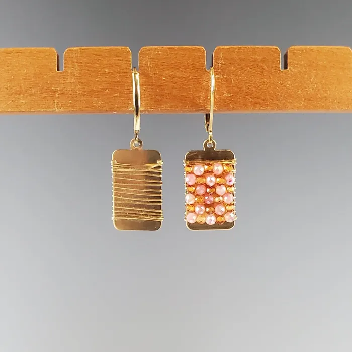 Michelle Pressler Jewelry Earrings Peach and Garnet Tab Earrings