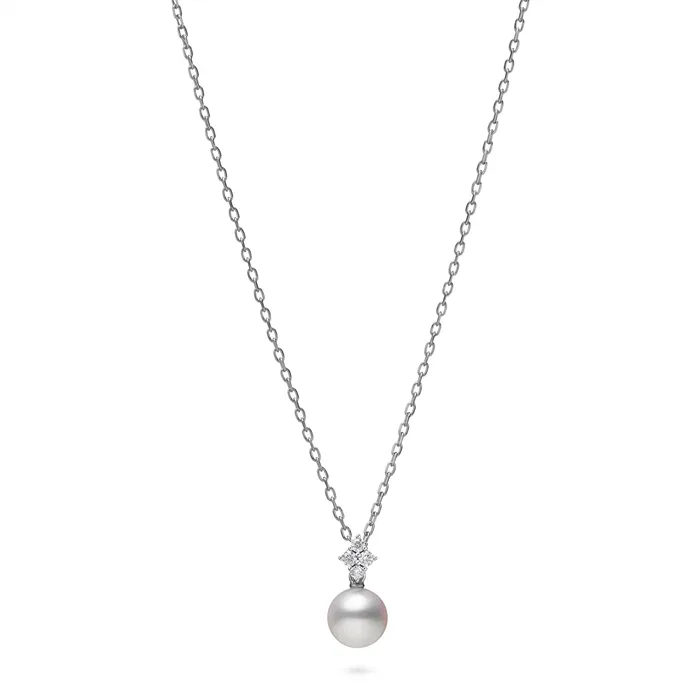 Mikimoto 18K White Gold Cultured Akoya Pearl and Diamond Pendant Necklace Mikimoto Necklaces Mikimoto 18K White Gold Cultured Akoya Pearl and Diamond Pendant Necklace Mikimoto Necklaces