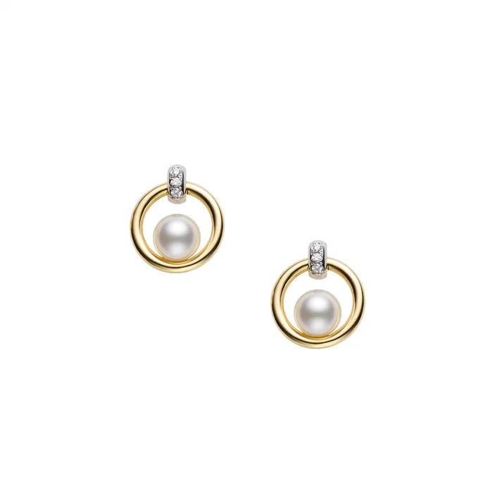 Mikimoto Earrings Mikimoto 18K White Yellow Gold Akoya Pearl Diamond Earrings Mikimoto Earrings Mikimoto 18K White Yellow Gold Akoya Pearl Diamond Earrings