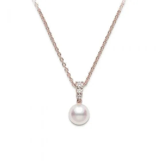 Mikimoto Necklaces Mikimoto 18K Rose Gold Pearl Diamond Pendant Necklace