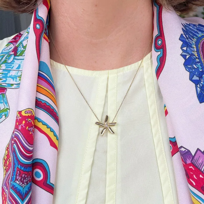 Mini Collection Necklaces Diamond 14K Yellow Gold Star Jasmine Pendant Necklace