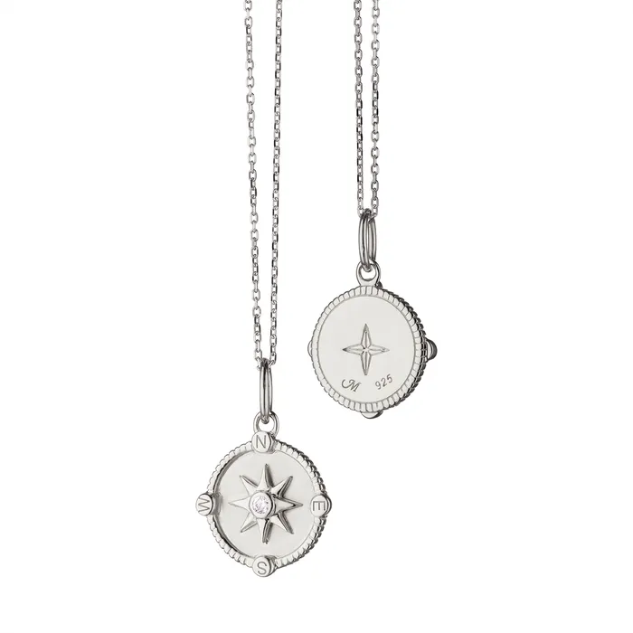 Monica Rich Kosann Sterling Silver Miniature Compass Charm Necklace with White Sapphire Monica Rich Kosann Necklaces Monica Rich Kosann Sterling Silver Miniature Compass Charm Necklace with White Sapphire Monica Rich Kosann Necklaces