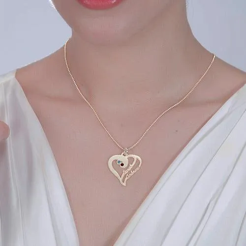 Necklaces Belbren Two Heart Forever Name Necklace with Birthstone Sterling Silver