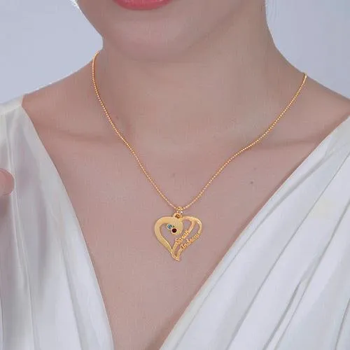 Necklaces Belbren Two Heart Forever Name Necklace with Birthstone Sterling Silver