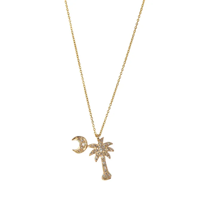 Necklaces Diamond Palmetto Tree Crescent 14K Yellow Gold Pendant Necklace Croghans Necklaces Diamond Palmetto Tree Crescent 14K Yellow Gold Pendant Necklace Croghans