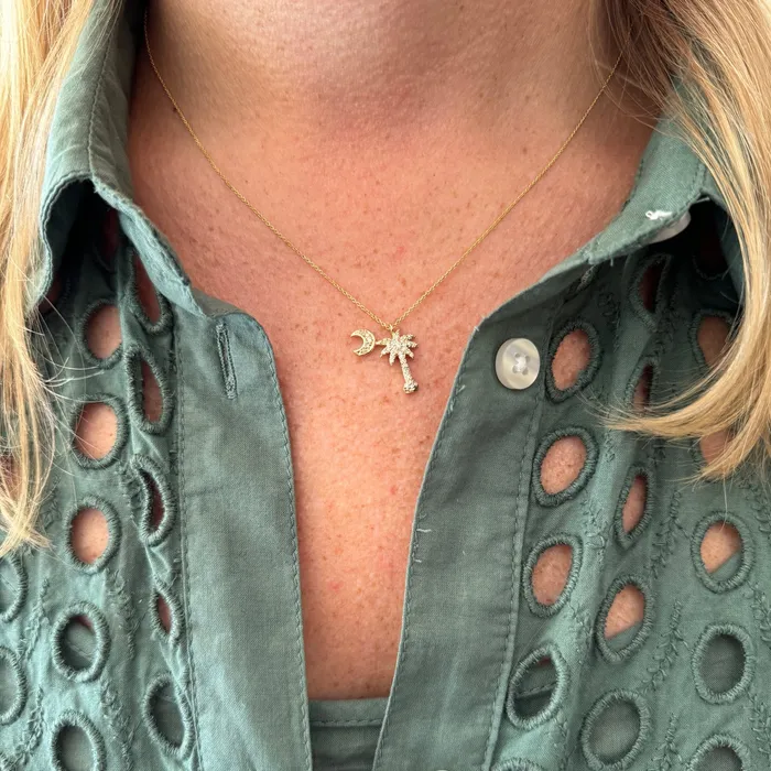 Necklaces Diamond Palmetto Tree Crescent 14K Yellow Gold Pendant Necklace Croghans