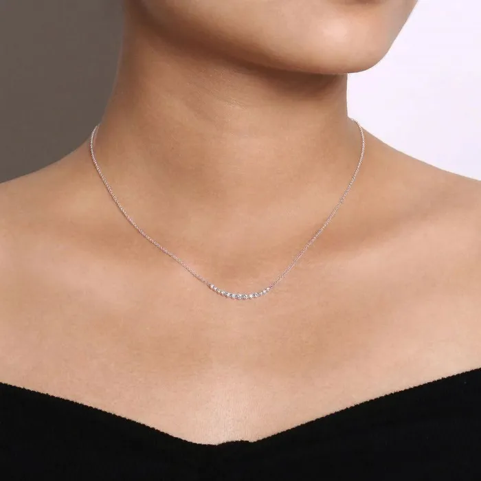 Necklaces Gabriel Co Gabriel Co 14K White Gold Diamond Curved Bar Necklace