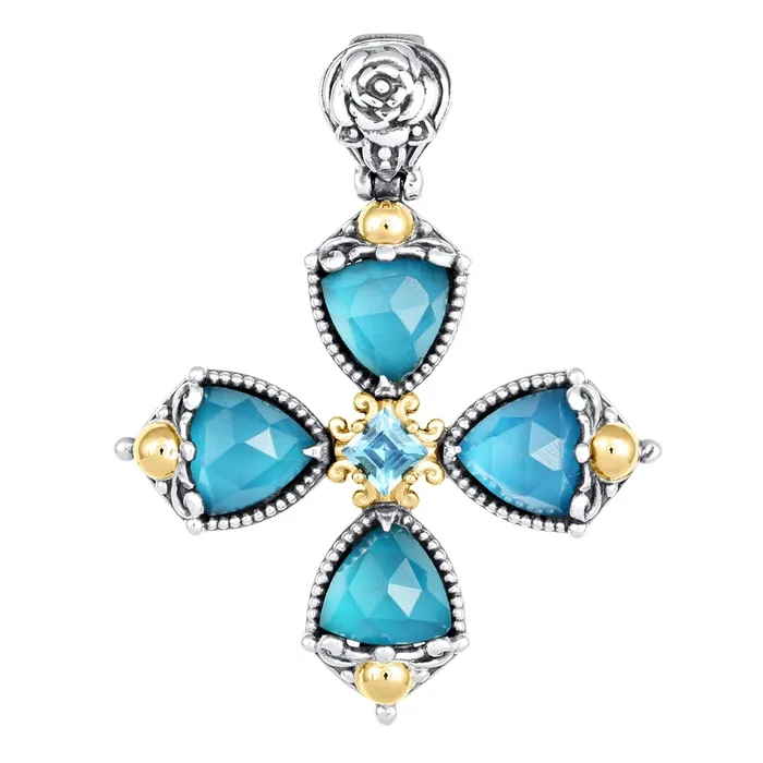 Necklaces Konstantino Konstantino Sterling Silver and 18K Yellow Gold Blue Marine Triplet and Topaz Cross Pendant Necklaces Konstantino Konstantino Sterling Silver and 18K Yellow Gold Blue Marine Triplet and Topaz Cross Pendant