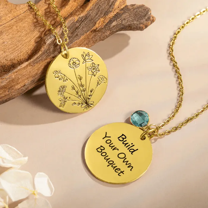 Necklaces Personalized Family Birth Flower Bouquet Necklace Custom Engraved Birth Month Flowers Birthstones Ideal Mothers Day Gift for Mom Belbren