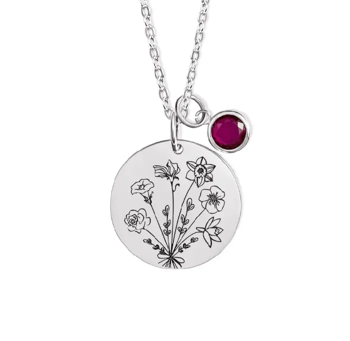 Necklaces Personalized Family Birth Flower Bouquet Necklace Custom Engraved Birth Month Flowers Birthstones Ideal Mothers Day Gift for Mom Belbren