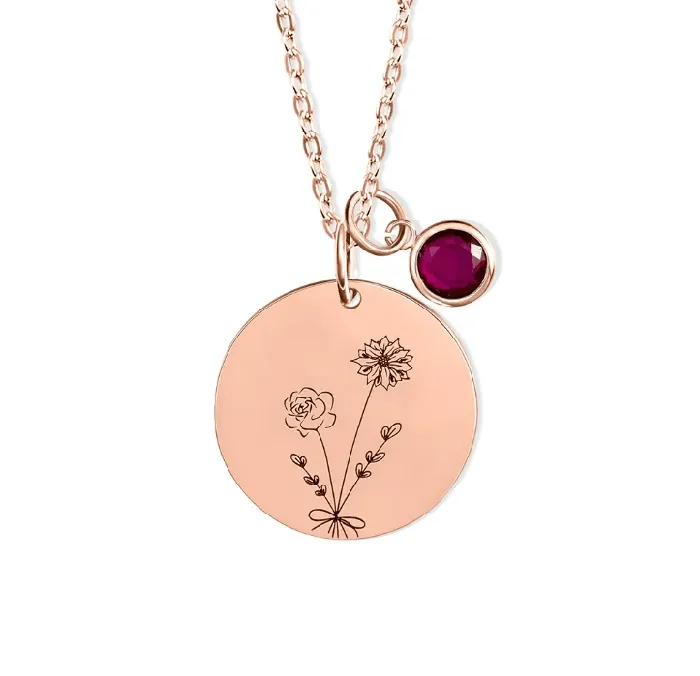 Necklaces Personalized Family Birth Flower Bouquet Necklace Custom Engraved Birth Month Flowers Birthstones Ideal Mothers Day Gift for Mom Belbren