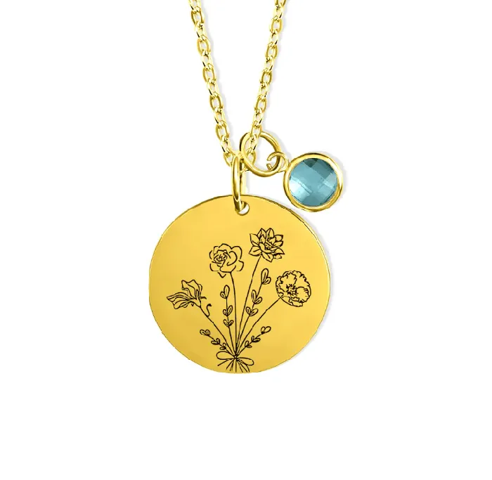 Necklaces Personalized Family Birth Flower Bouquet Necklace Custom Engraved Birth Month Flowers Birthstones Ideal Mothers Day Gift for Mom Belbren