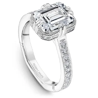Noam Carver Rings 14K White Gold Semi Mount Diamond Ring with Beaded Halo and Hidden Rectangle Halo Noam Carver Rings 14K White Gold Semi Mount Diamond Ring with Beaded Halo and Hidden Rectangle Halo