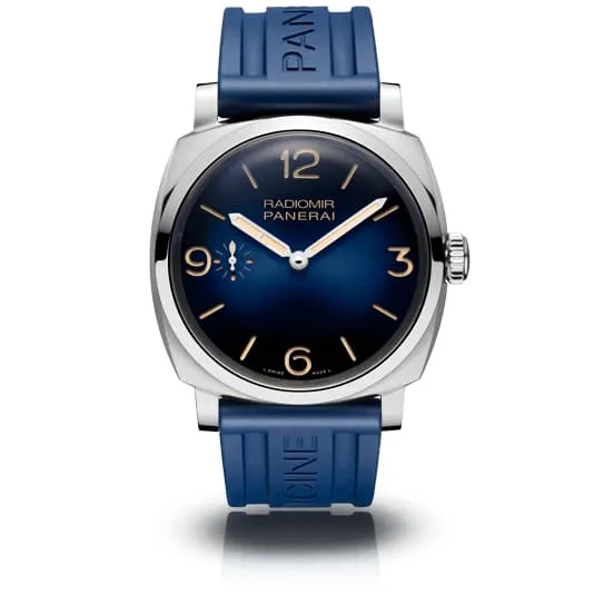 Panerai Watches Panerai Radiomir 47mm Watch Ref PAM00932 Blue Index Dial Blue Rubber Strap Panerai Watches Panerai Radiomir 47mm Watch Ref PAM00932 Blue Index Dial Blue Rubber Strap