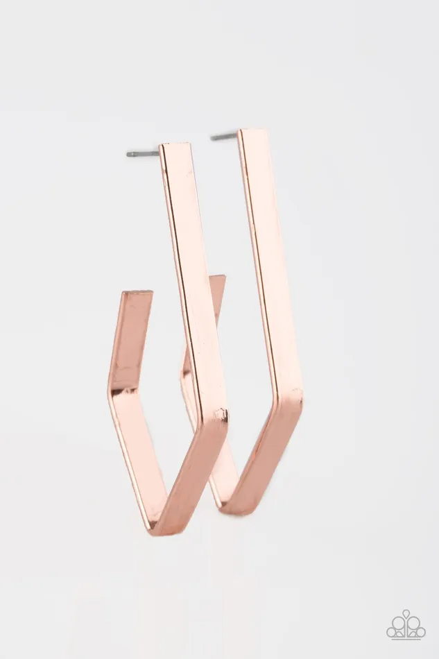 Paparazzi Earring Geo Grand Copper Paparazzi Jewelry Earrings