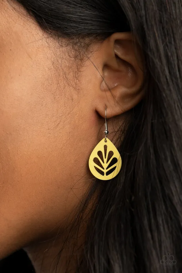 Paparazzi Earring LEAF Yourself Wide Open Yellow Paparazzi Jewelry Earrings