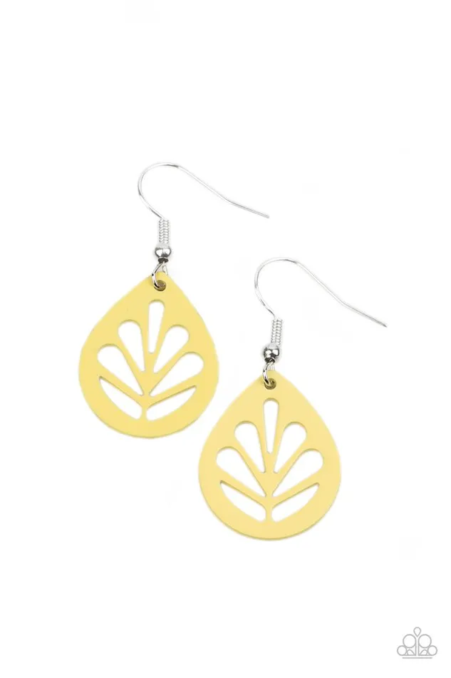 Paparazzi Earring LEAF Yourself Wide Open Yellow Paparazzi Jewelry Earrings